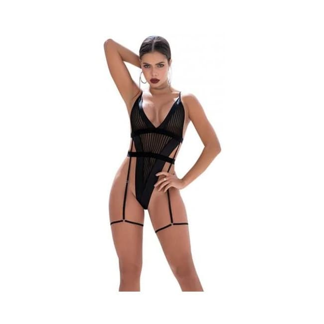 Shadow Panel Bodysuit w/ Hook & Eye Crotch Closure & Attached Garters, image 1