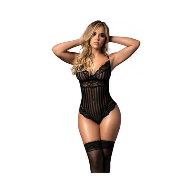 Shadow Stripe & Lace Teddy w/ Hook & Eye Closure, image 1