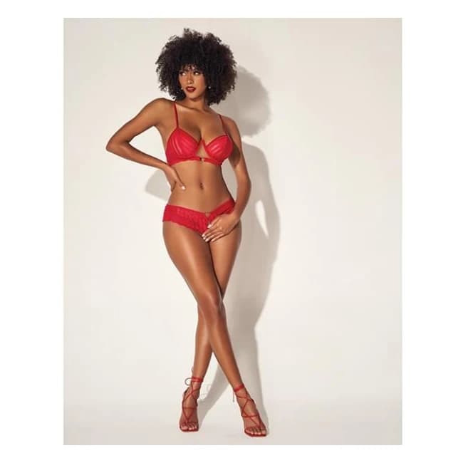 Shadow Stripe Underwire Top w/ Heart Detail & Crotchless Bottom, image 1