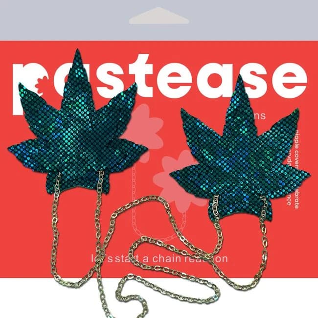 Shattered Glass Disco Ball Weed W Gold Chain Nipple Pasties, image 1