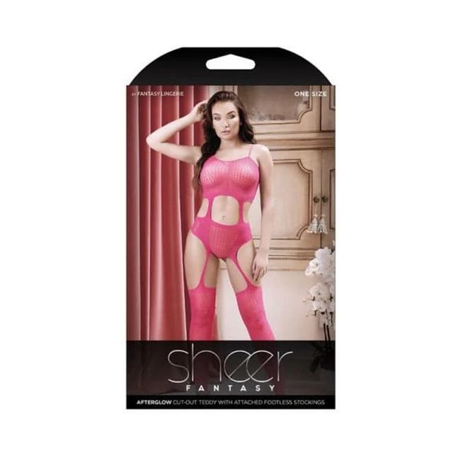 Sheer Afterglow Cutout Teddy with Attached Footless Stockings, image 1