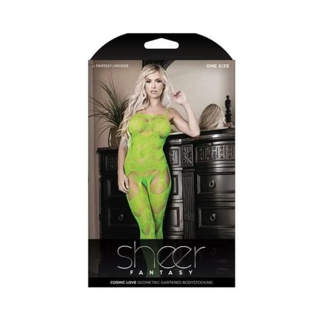 Sheer Cosmic Love Strappy Geometric Gartered Bodystocking, image 1