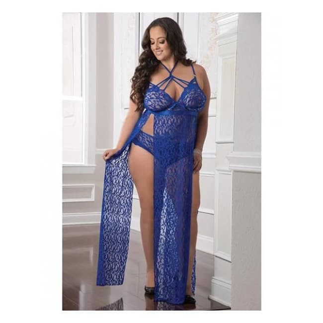 Sheer Lace Night Gown & Laced Panty Blue Angel Qn, image 1