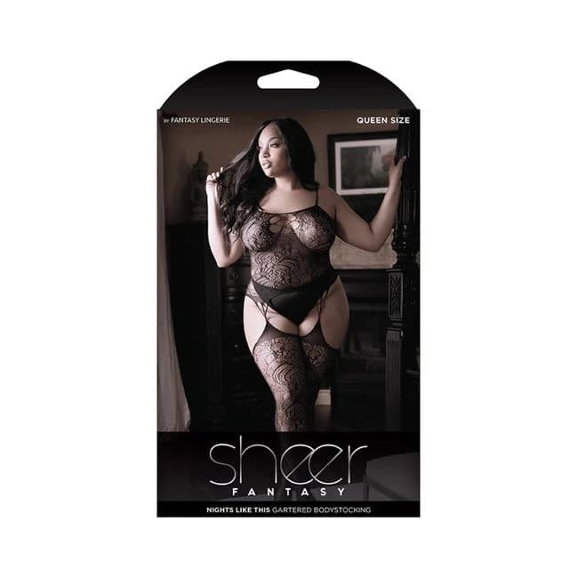 Sheer Nights Like This Gartered Bodystocking with Cutout Front, image 1