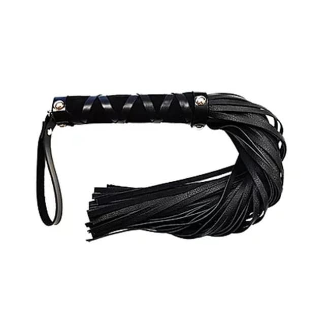 Short Leather Flogger with Studded Handle - Black - Image 1 Short Leather Flogger with Studded Handle - Black - Image 1