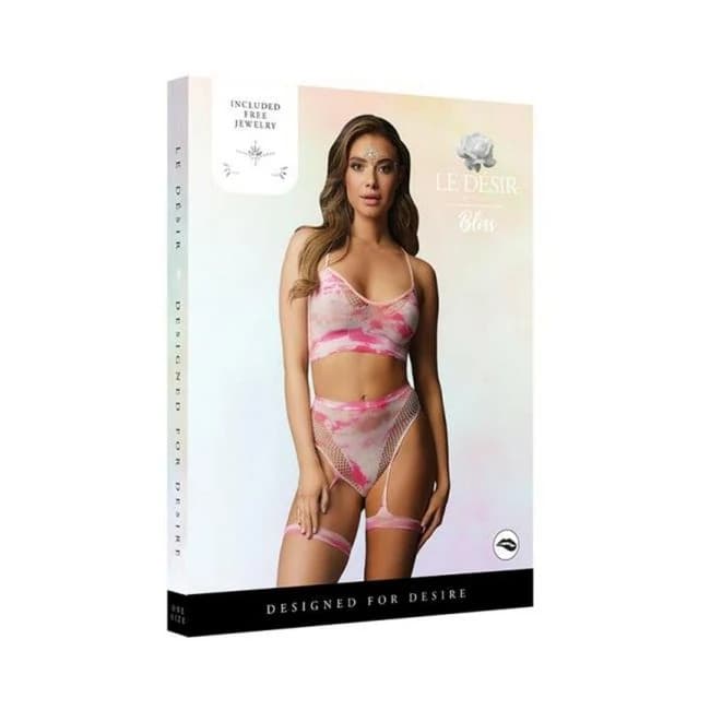 Shots Le Desir 2-Piece Bra Set with Garters & Dazzling Sticker O/S, image 1