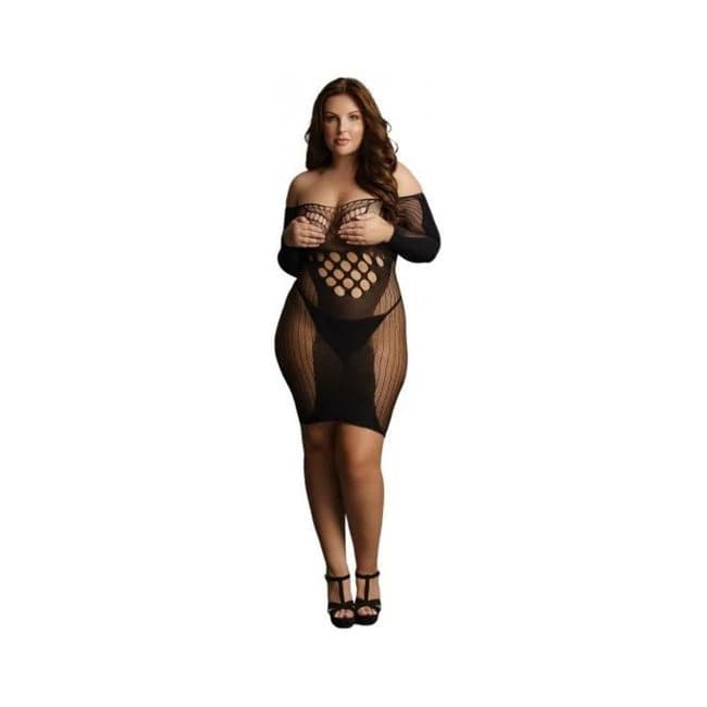 Shots Le Desir Contrast Net Long-Sleeved Mini Dress Black Qs, image 1