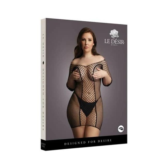 Shots Le Desir Duo Net Sleeved Mini Dress Black Osx, image 1