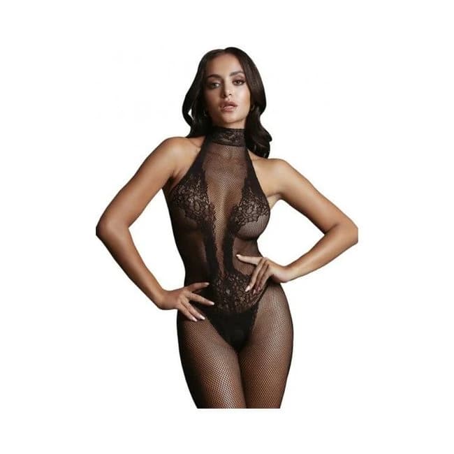Shots Le Desir Fishnet & Lace High-Neck Bodystocking Black O/S, image 1
