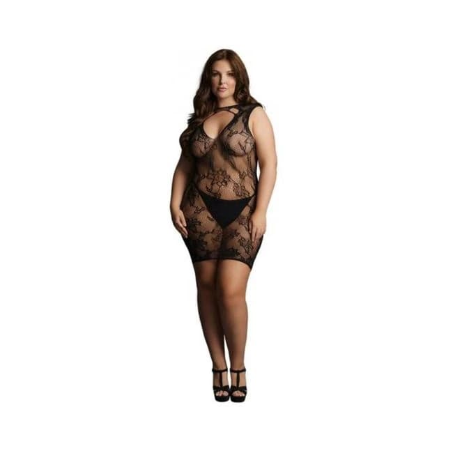 Shots Le Desir High-Neck Lace Mini Dress Black Qs, image 1