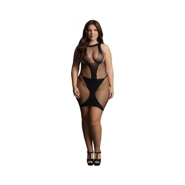 Shots Le Desir High-Neck Net Contrast Mini Dress Black Qs, image 1