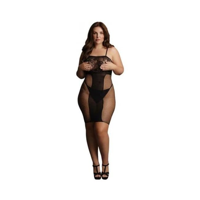 Shots Le Desir Knee-Length Lace and Fishnet Dress Black Qs, image 1