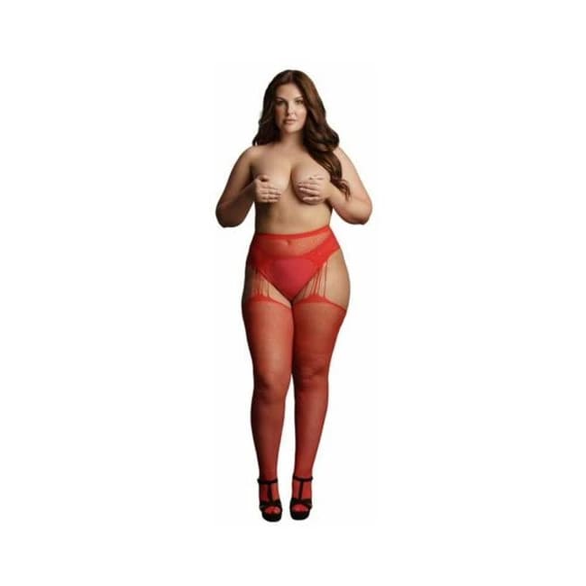 Shots Le Desir Suspender Rhinestone Pantyhose Red Qs, image 1