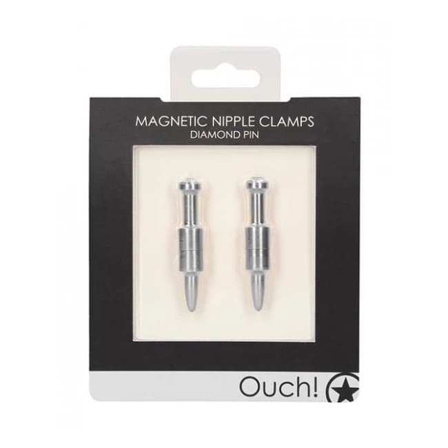 Shots Ouch Diamond Pin Magnetic Nipple Clamps - Silver, image 1