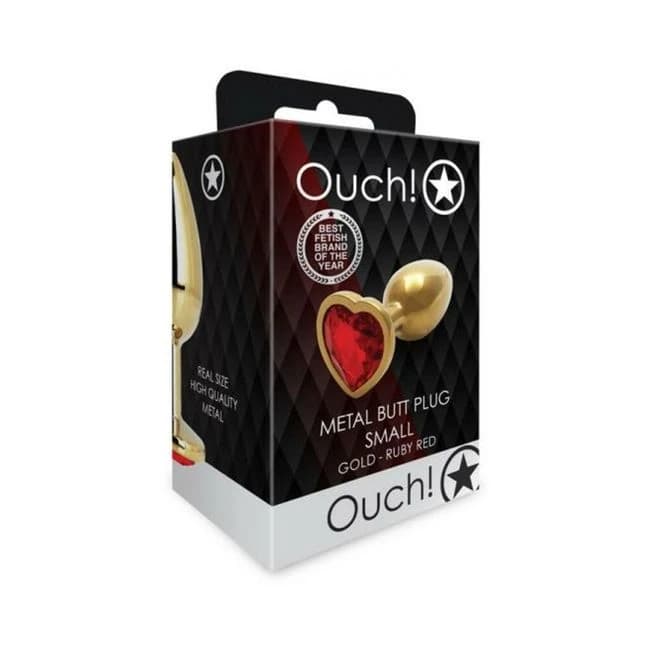 Shots Ouch! Heart Gem Butt Plug Large Gold/ruby, image 1