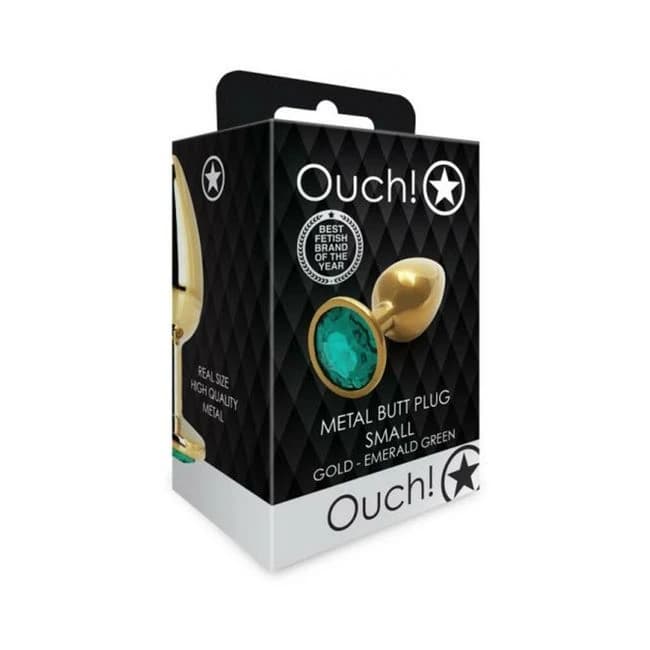 Shots Ouch! Round Gem Butt Plug Large Gold/emerald, image 1
