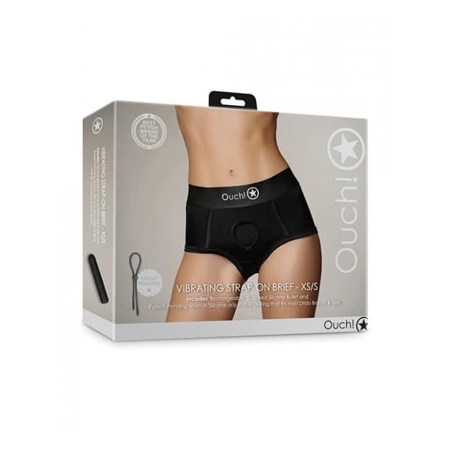 Shots Ouch Vibrating Strap on Brief - Black Xs/s, image 1