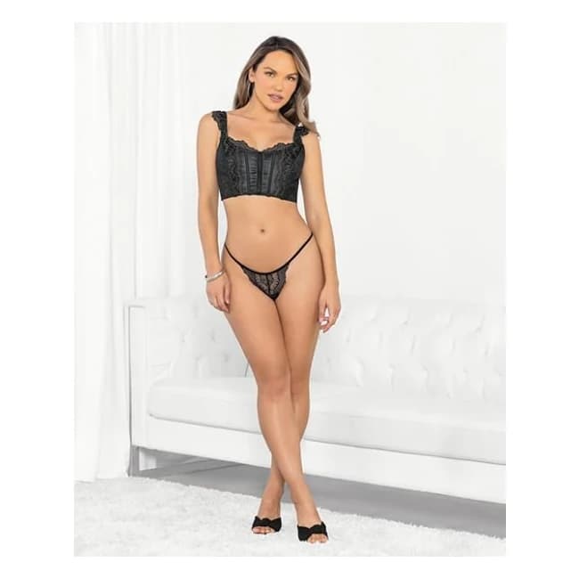 Silver Lurex Lace Corset Top w/ G-string Black/silver Md, image 1