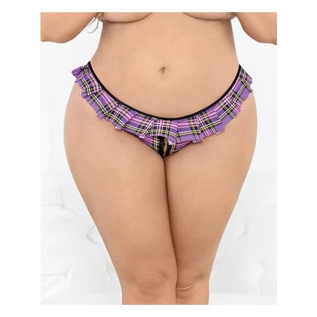 Skirted School Girl Crotchless Panty Purple/pink Qn, image 1