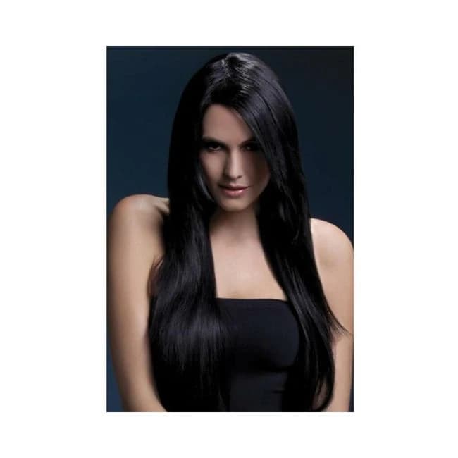 Smiffy Fever Wig Amber 28 Inches Long with Bangs Black, image 1