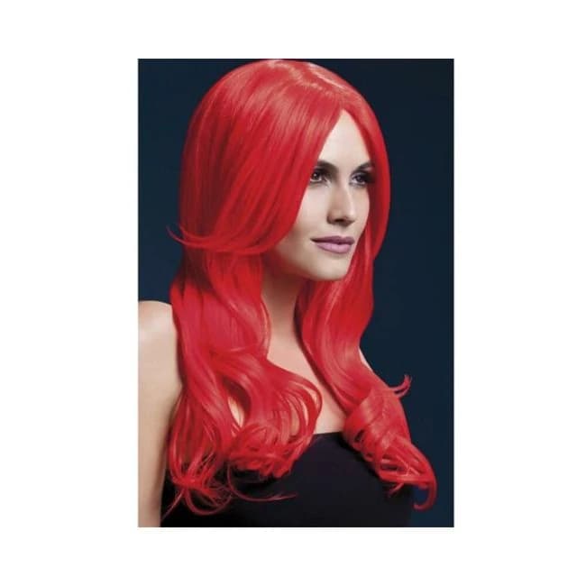 Smiffy Fever Wig Khloe Red 26 Inches Long Wave Center Part, image 1