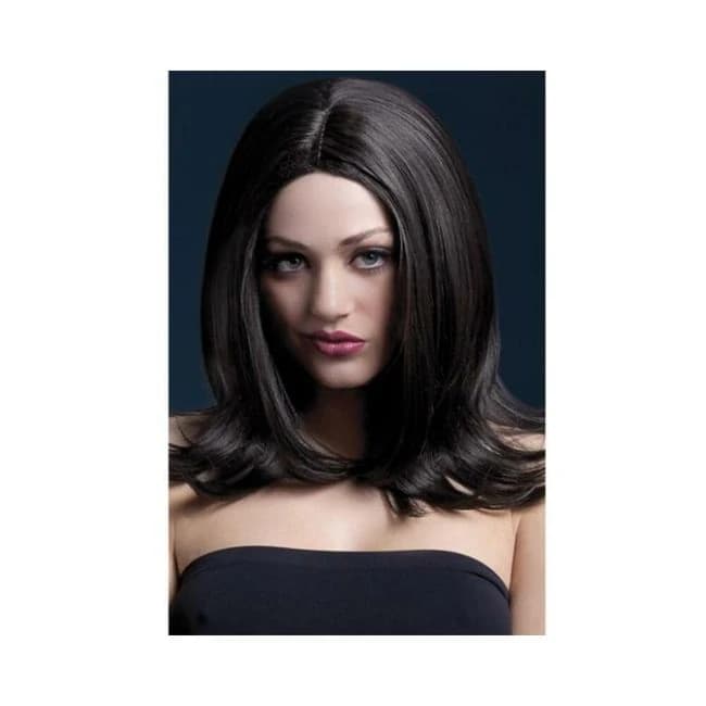 Smiffys Fever Wig Sophia 17 Inches Center Part Brown, image 1