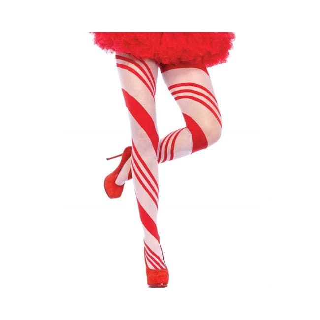 Spandex Sheer Candy Striped Pantyhose O/S Red White, image 1