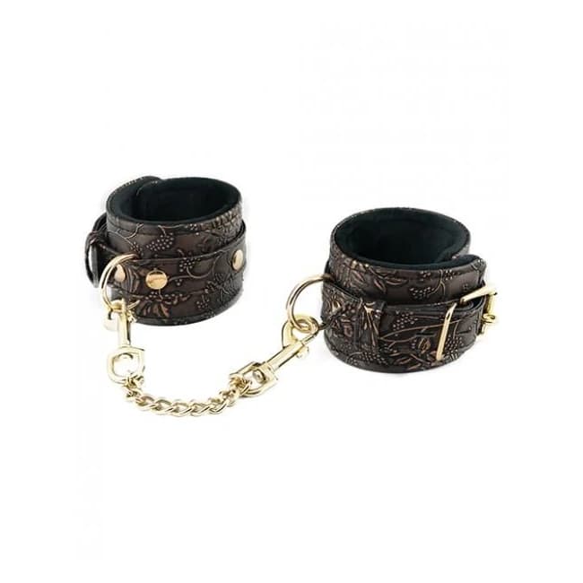 Spartacus Faux Fur Lining Wrist Restraints - Brown Floral Print, image 1