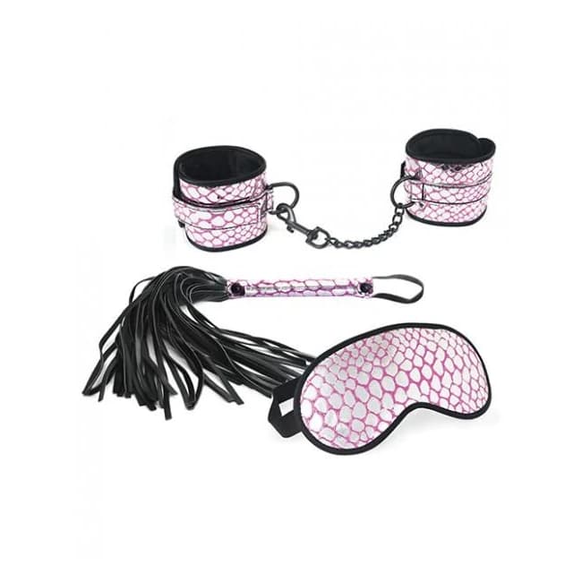 Spartacus Faux Leather Wrist Restraints Blindfold & Flogger Bondage Kit -, image 1