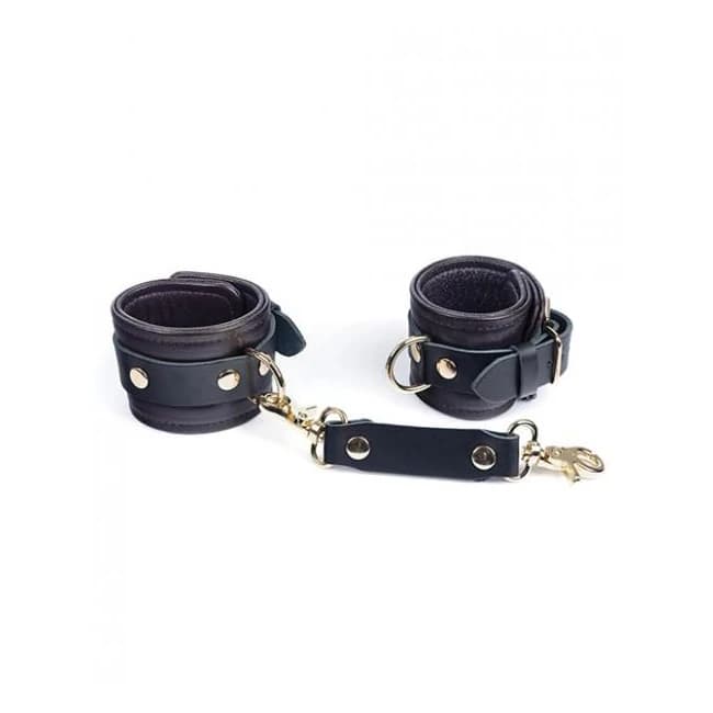 Spartacus Wrist Restraints - Brown Leather w/ Gold Accent Hardware, image 1