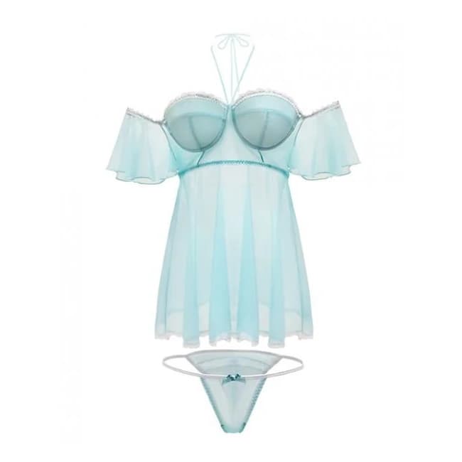 Spring Summer Off the Shoulder Babydoll & Panty Mint 3x/4x, image 1