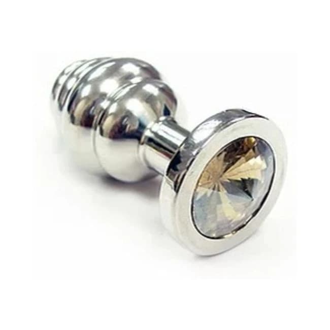 Stainless Steel Threaded Small Butt Plug Small with Clear Crystal in Clamshell, image 1