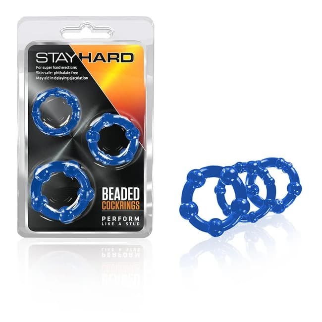 Stay Hard Beaded Cockrings 3pc Set Blue - Image 1 Stay Hard Beaded Cockrings 3pc Set Blue - Image 1
