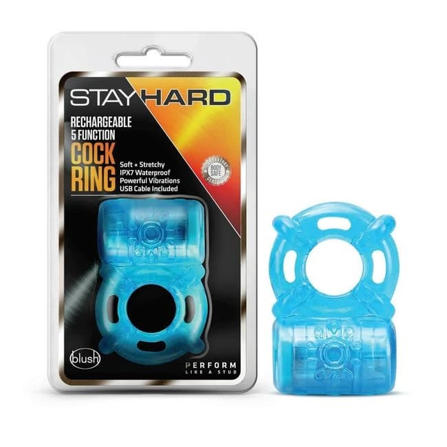 Stay Hard Rechargeable 5 Function Cock Ring Blue, image 1