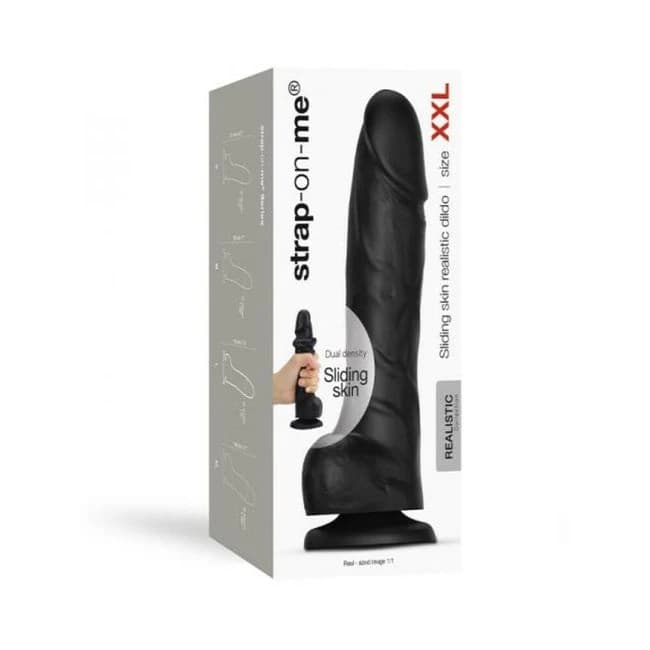 Strap-on-Me Sliding Skin Realistic Dildo Dual Density Black XXL, image 1