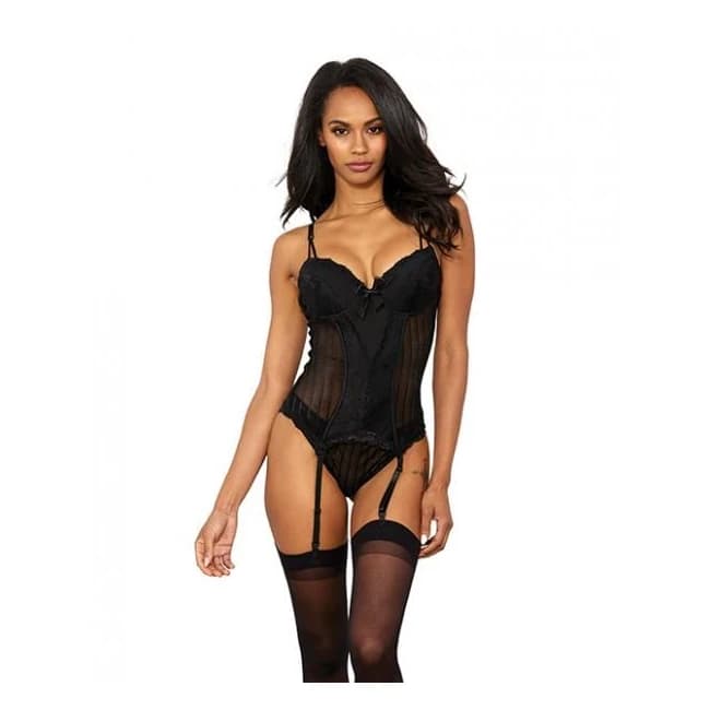 Stretch Mesh Bustier w/ Underwire & Padded Cups Black XXL, image 1
