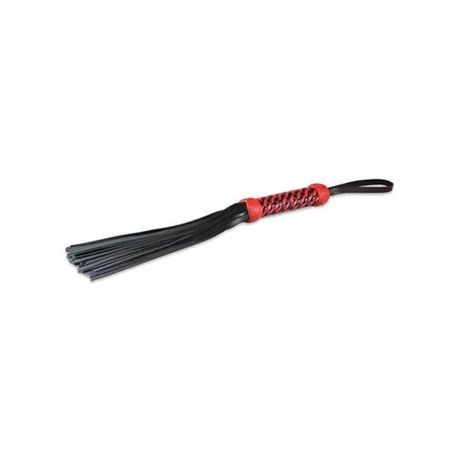 Sultra 16 Inches Lambskin Twisted Grip Flogger Black, Red Woven Handle, image 1