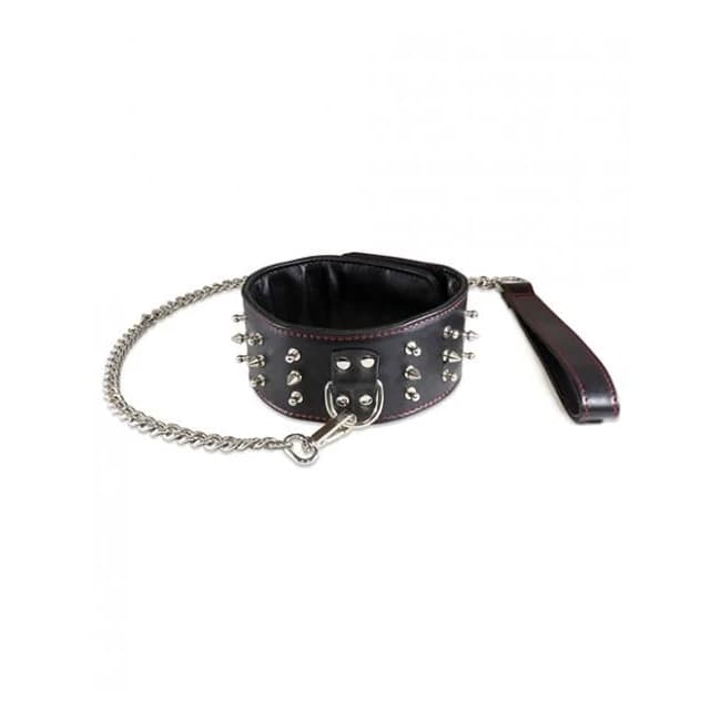 Sultra Lambskin 2.5 Inches Studded Collar with 24 Inches Chain Black, image 1