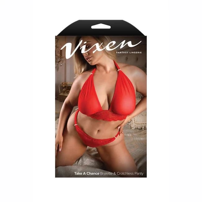 Take a Chance Bralette & Crotchless Panty Queen Size, image 1