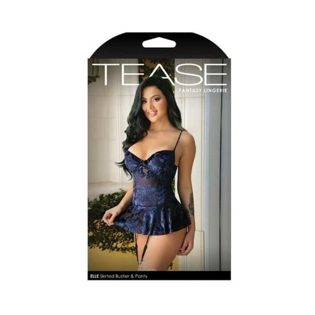 Tease Elle Floral Burnout Velvet Skirted Bustier, Matching Panty & Removable Garters, image 1