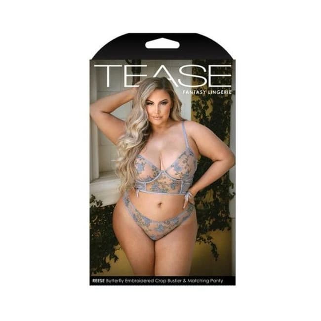 Tease Reese Butterfly Embroidered Mesh Bustier Top with Ribbon Lace-up Detail & Matching Panty with, image 1
