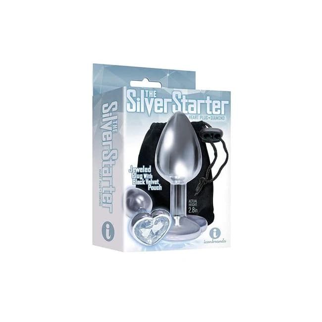 The 9's the Silver Starter Bejeweled Heart Stainless Steel Plug - Diamond, image 1