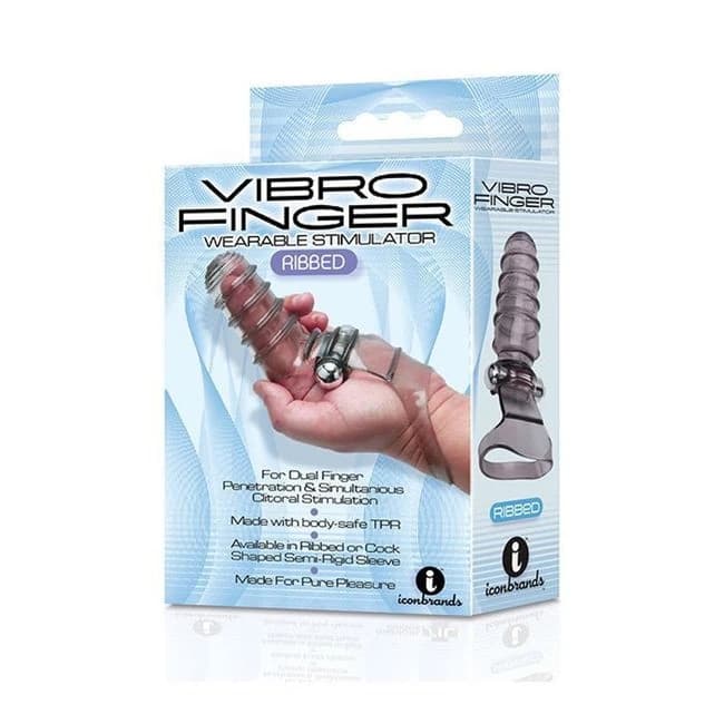The 9's Vibrofinger Ribbed Finger Massager Grey - Image 1