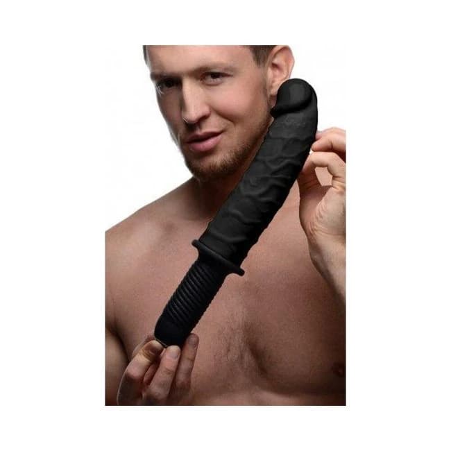 The Curved Dicktator Vibrating Giant Dildo Thruster Black, image 1