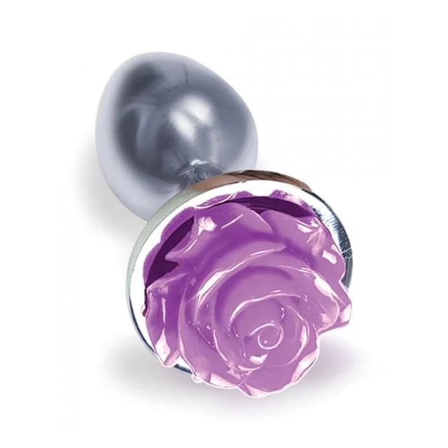 The Silver Starter Rose Floral Steel Butt Plug Purple, image 1
