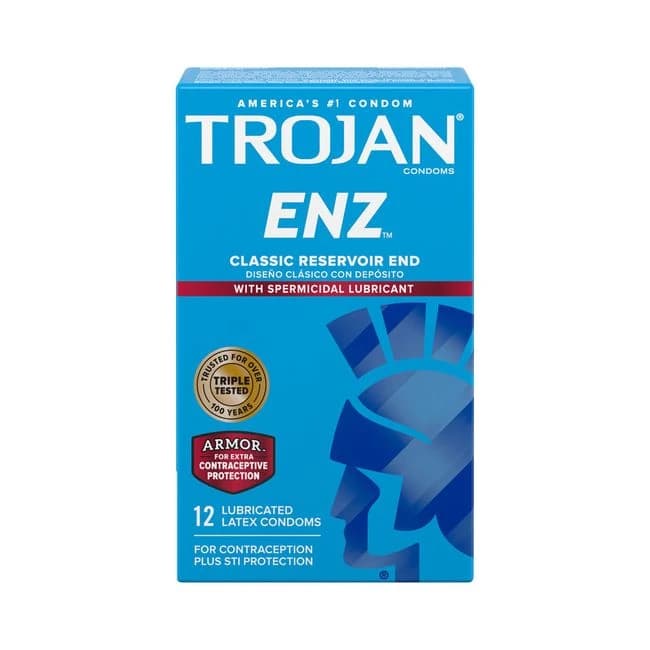 Trojan Condom Enz with Spermicidal Lubricant 12 Pack - Image 1 Trojan Condom Enz with Spermicidal Lubricant 12 Pack - Image 1