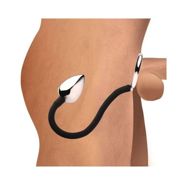 Tug and Plug Cock and Ball Ring with Anal Plug, image 1
