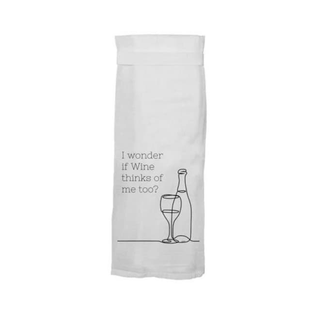 Twisted Wares I Wonder If Wine Thinks of Me Too? Flour Towel, image 1