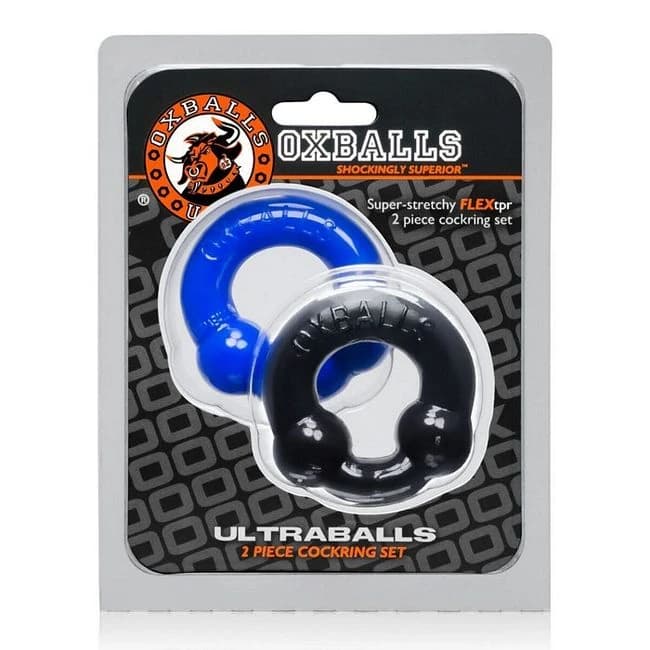 Ultraballs 2 Pk Cockring Black /police Blue (net) - Image 1 Ultraballs 2 Pk Cockring Black /police Blue (net) - Image 1