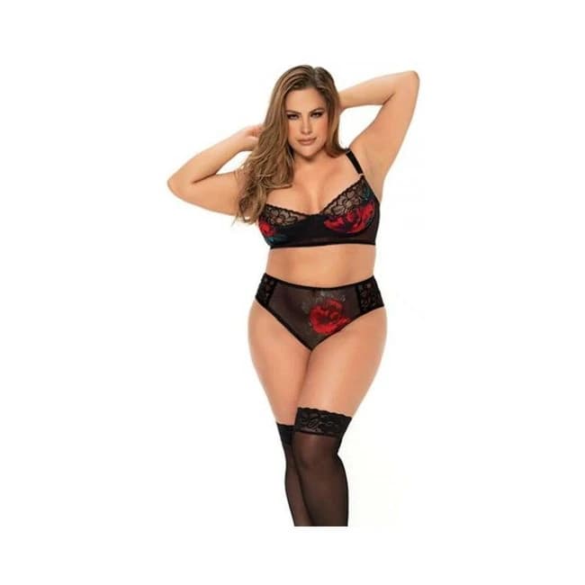 Underwire Bra Top & High Waisted Bottom Black 1x/2x, image 1